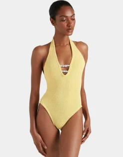 Adriana Beaded Swimsuit - Butter