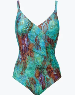 Aquatic Reptile Wrap Swimsuit - Aqua Python