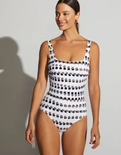 Bambu Soft Cup Swimsuit - White and Brown