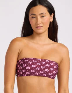 Batik Bloom Bandeau Bikini Top - Dark Burgundy