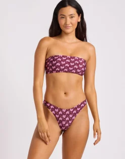 Batik Bloom Bandeau Bikini Top - Dark Burgundy