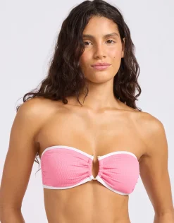 Beach Bound Ring Front Bandeau Bikini Top - Begonia Pink