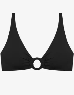 Beach Club Solids Macrame Ring OTS Bikini Top - Black