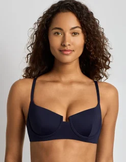 Beach Club Solids Notch Underwire Bra Bikini Top - Dark Navy