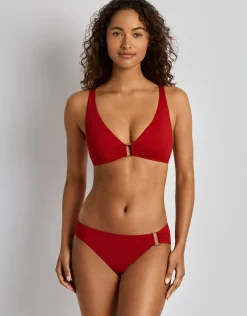 Beach Club Solids Ring Hipster Bikini Pant - Cruising Red