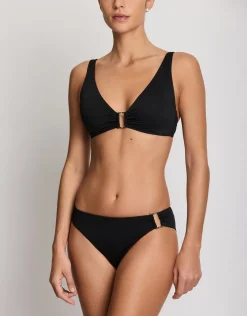 Beach Club Solids Ring OTS Bra Bikini Top - Black