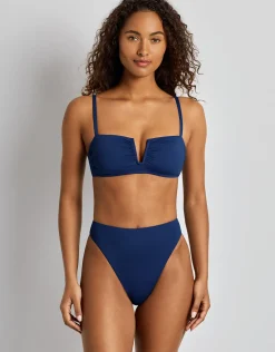 Beach Club Solids Shirred Underwire OTS Bikini Top - Blue Saturn