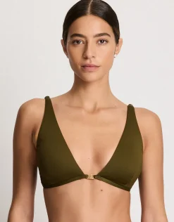 Beach Club Solids Tall Triangle Bikini Top - Dark Olive