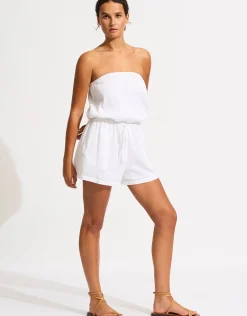 Beach Edit Crinkle Playsuit - White