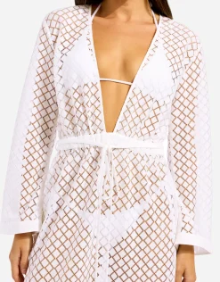 Beach Edit Gathered Lace Cover Up - White