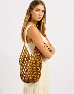 Beaded Tote Bag - Brown