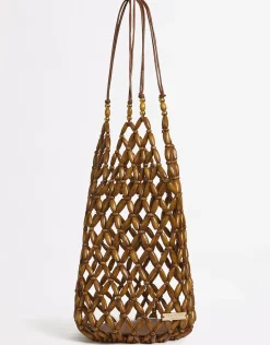 Beaded Tote Bag - Brown