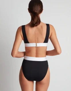 Bel Air Modern V Neck Bikini Top - Black and White