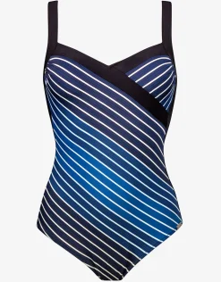 Blue Illusion Cross Front Swimsuit - Blue and White