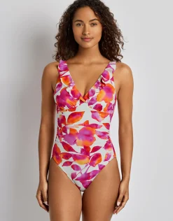Bougainvillea Floral Ruffle Surplice Swimsuit - Multi