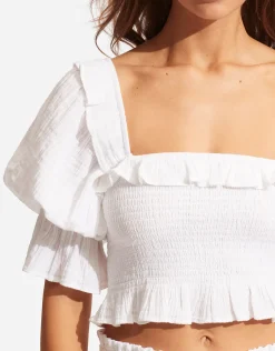 Caspian Shirring Top - White