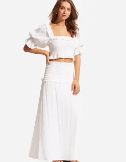 Caspian Shirring Top - White