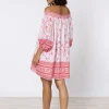 Cherry Blossom Off Shoulder Dress - Rose and Red
