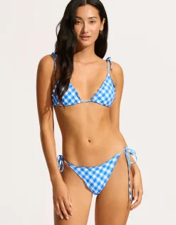 Ciao Bella Check Brazilian Tie Side Bikini Pant - Azure