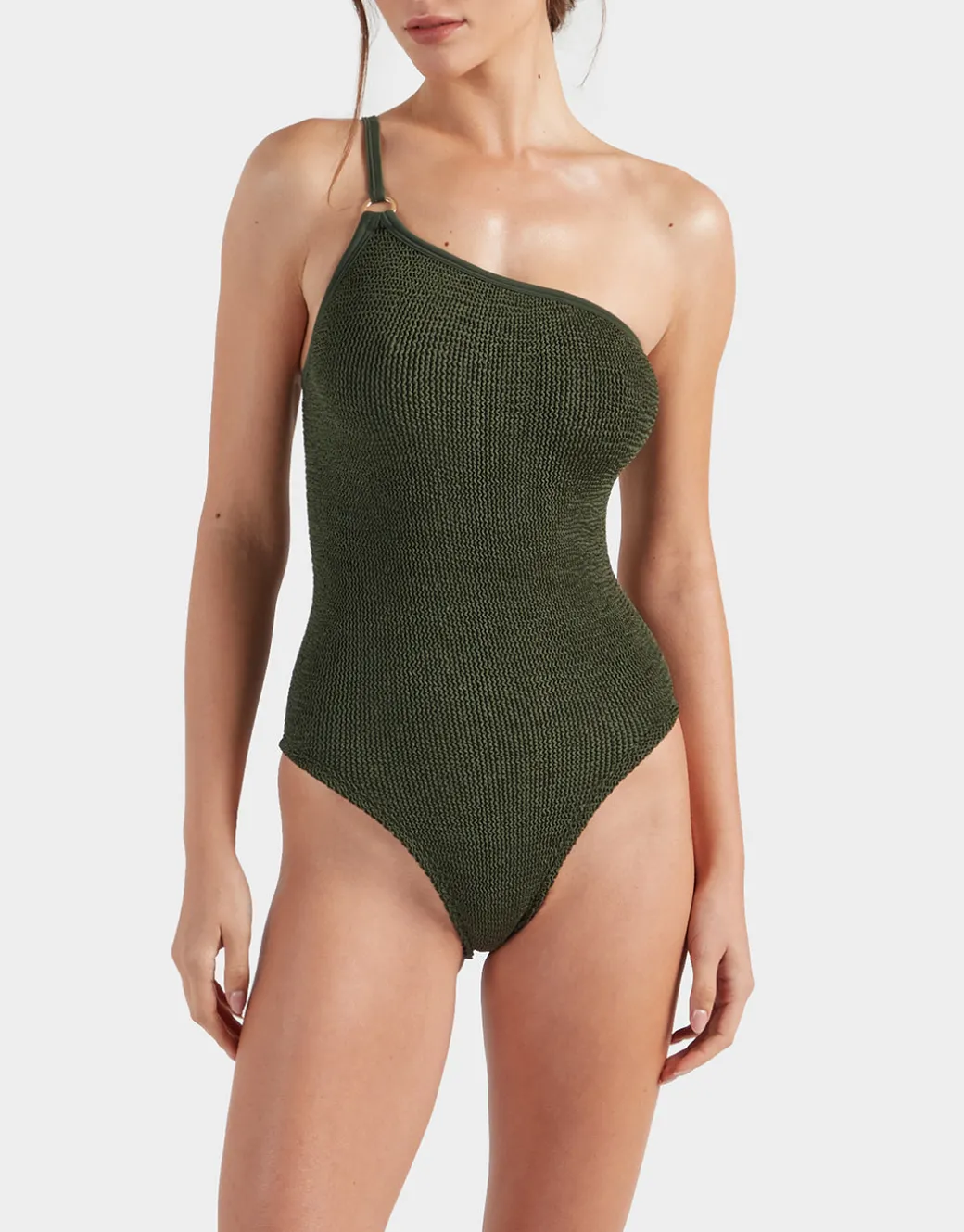 Clara Swimsuit With Gold Hoop - Metallic Khaki