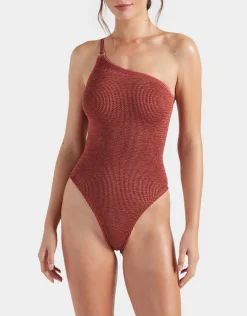 Clara Swimsuit With Gold Hoop - Metallic Rosewood