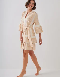 Classic Triangle Layered Mini Dress with Sash - Natural and Gold