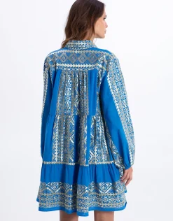 Classic Triangle Long Sleeve Mini Dress - Blue Raf and Gold