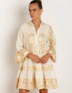 Classic Triangle Long Sleeve Dress - Natural and Gold