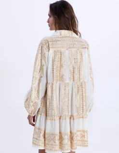 Classic Triangle Long Sleeve Mini Dress - White and Gold