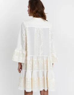 Classic Triangle Long Sleeve Dress - White and Champagne