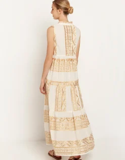 Classic Triangle Sleeveless Maxi Dress - Natural and Gold