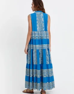 Classic Triangle Sleeveless Maxi Dress - Blue Raf and Gold