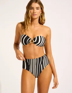 Coastline Ring Front Bandeau Bikini Top - Black