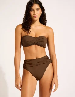 Collective High Waist Wrap Front Bikini Pant - Dark Chocolate