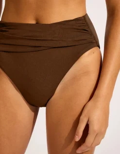 Collective High Waist Wrap Front Bikini Pant - Dark Chocolate