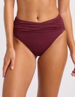 Collective High Waist Wrap Front Bikini Pant - Dark Burgundy