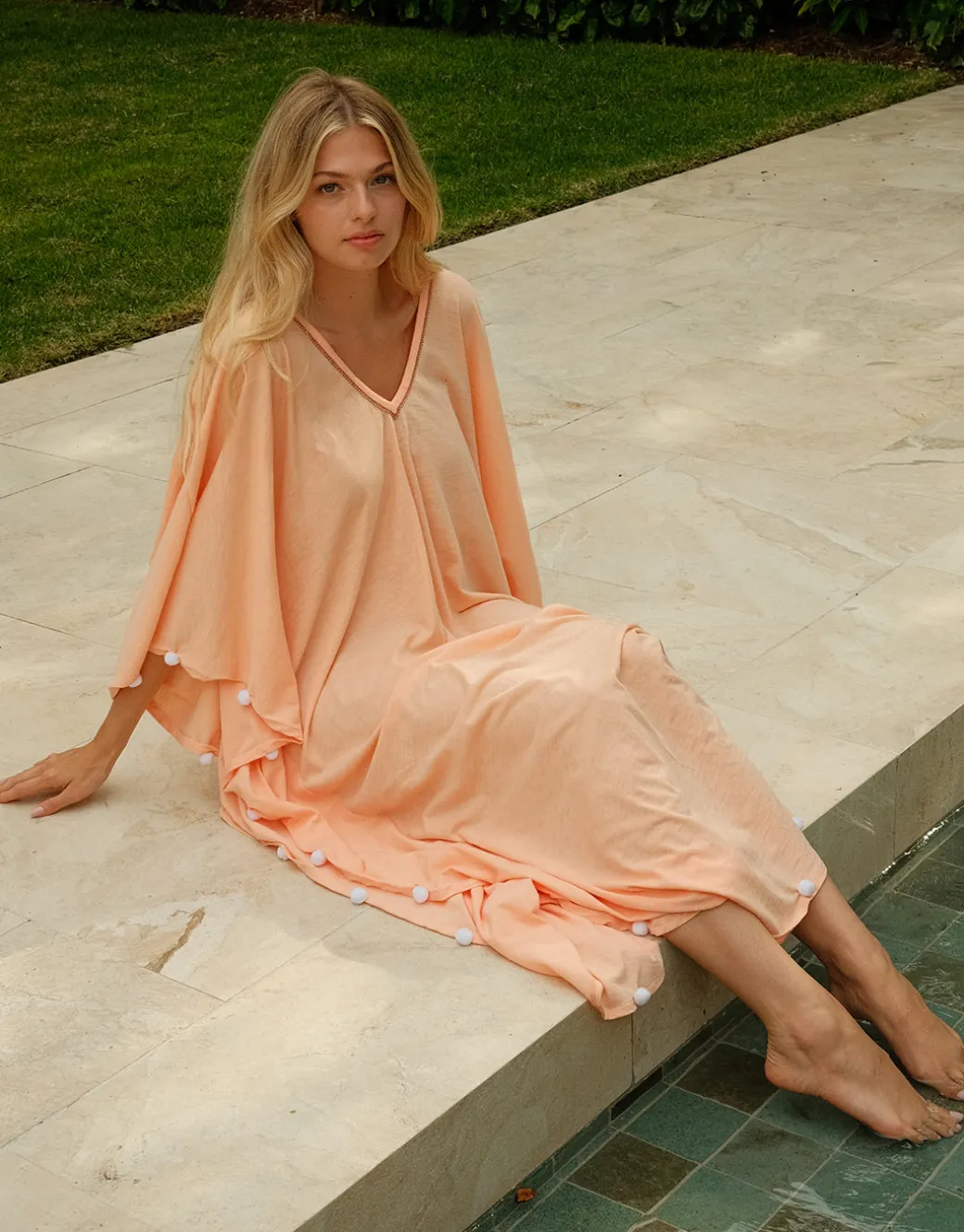 Colourblock Pom Pom Sevillana Dress - Melon