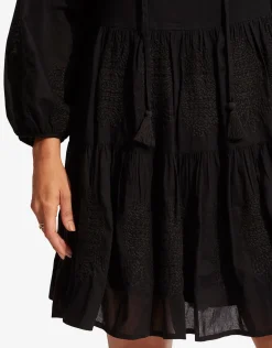 Corsica Embroidery Tier Dress - Black