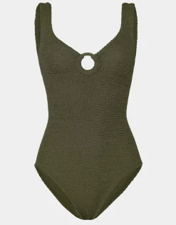 Coverage Celine Swimsuit with Tonal Hoop - Metallic Khaki