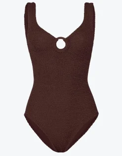 Coverage Celine Swimsuit with Tonal Hoop - Metallic Chocolate