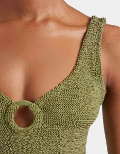 Coverage Celine Swimsuit with Tonal Hoop - Metallic Moss