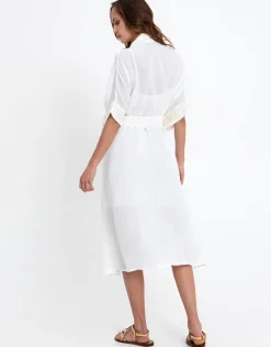Crete Midi Kimono - White and Champagne