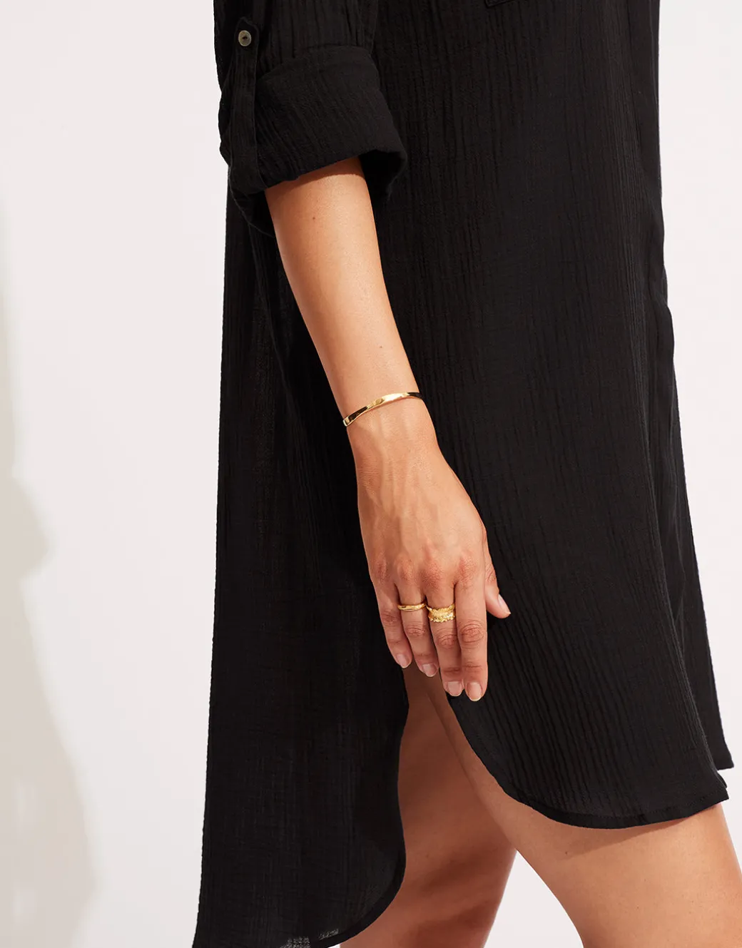 Crinkle Twill Beach Shirt - Black