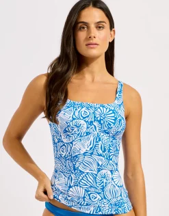 C Shells Square Neck Tankini Top - Sapphire