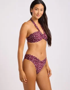 Dolce Dot Halter Bandeau Bikini Top - Dark Burgundy
