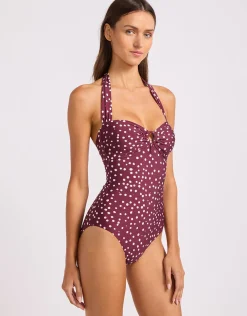 Dolce Dot Halter Neck Bandeau Swimsuit - Dark Burgundy