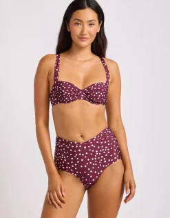 Dolce Dot Ruched Band High Waist Bikini Pant - Dark Burgundy