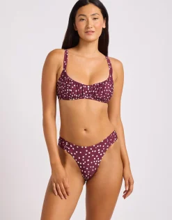 Dolce Dot Ruched Bralette Bikini Top - Dark Burgundy