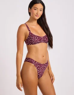 Dolce Dot Ruched Bralette Bikini Top - Dark Burgundy