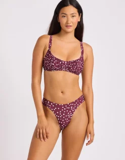 Dolce Dot Ruched Bralette Bikini Top - Dark Burgundy